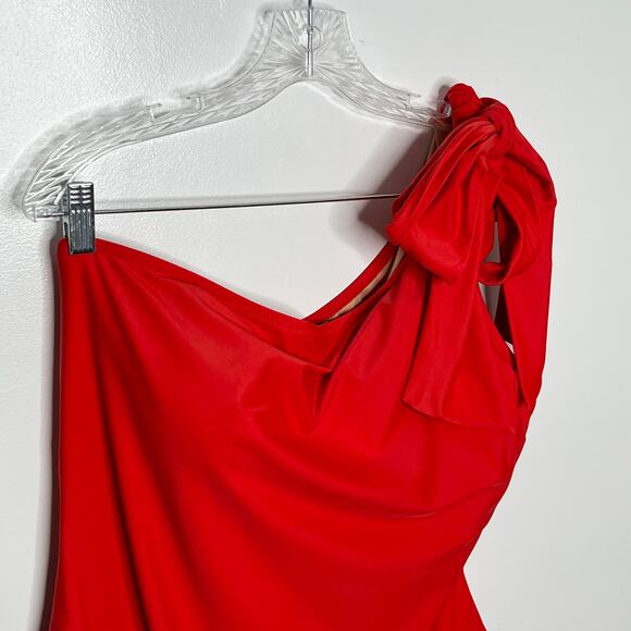 J. Crew Womens One Shoulder Bow Swimsuit Size 20 Red One Piece Padded Preppy - Picture 5 of 14